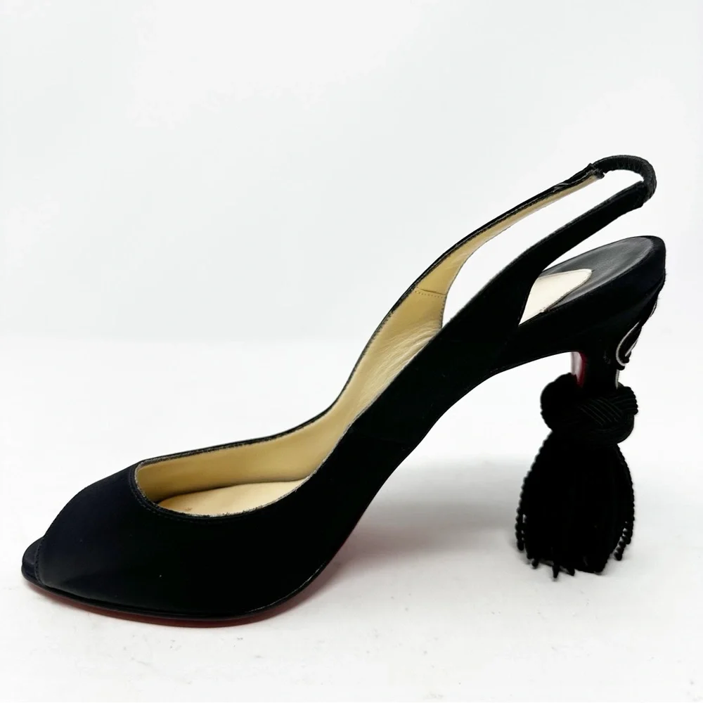 Christian Louboutin Yoyo Satin Tassel Slingback Pumps Size 37 - Picture 6 of 10